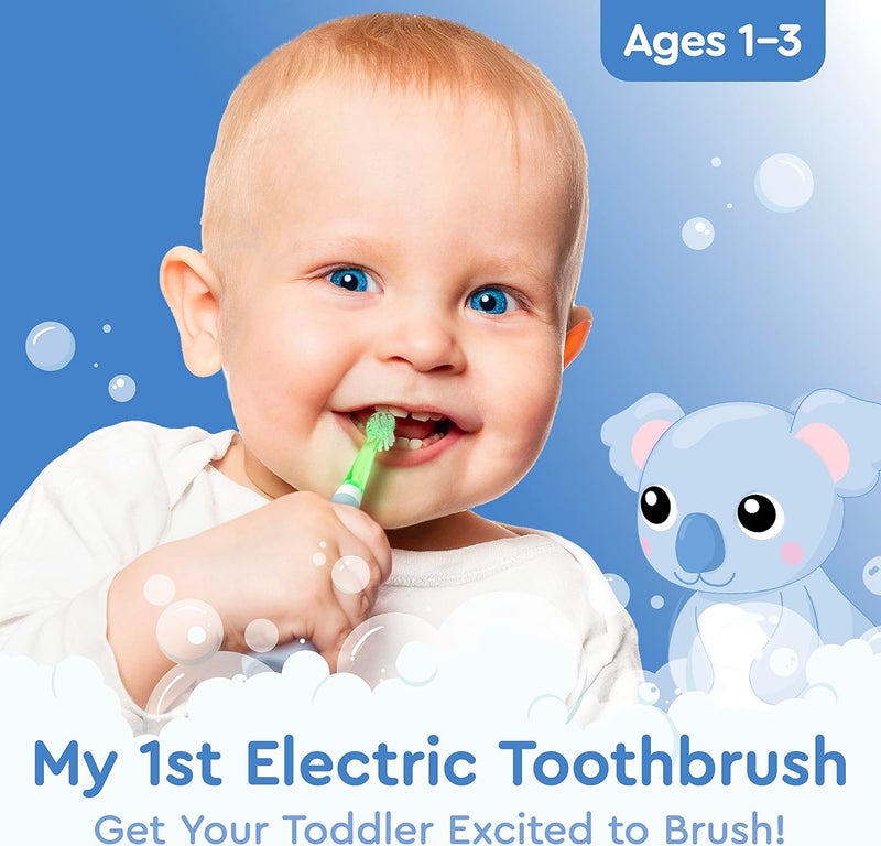 Brusheez Little Toddlers’ Sonic Toothbrush - Safe & Gentle Toothbrush for Ages 1-3 with Built-in, Light-Up 2-Minute Timer, Extra Brush Head, & Storage Base for First-Time Brushers (Kiwi The Koala) - Image 2